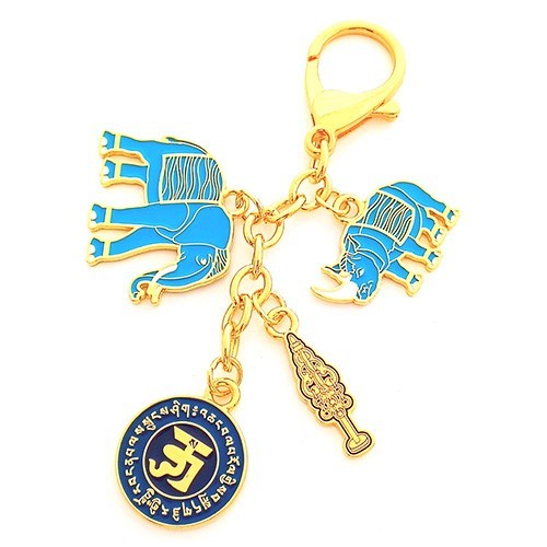 Amuleto Elefante y Rinoceronte Azul con Ksitigarbha